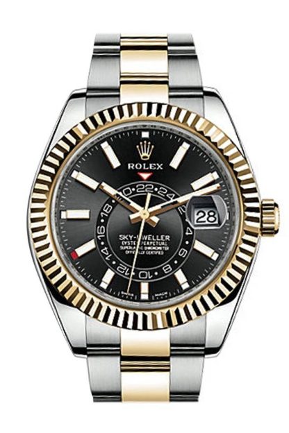 Réplique Rolex Sky Dweller Cadran Noir Lunette Or Bicolore Oyster 326933