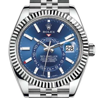 Réplique Rolex Sky Dweller Cadran bleu Lunette or blanc Acier Jubilee 326934
