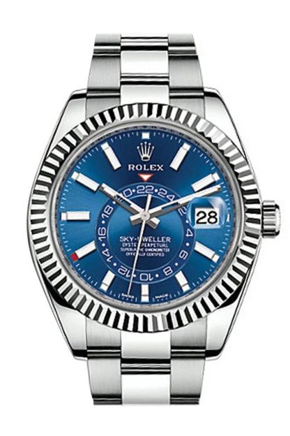 Réplique Rolex Sky Dweller Cadran bleu Lunette or blanc Acier Oyster 326934 NP