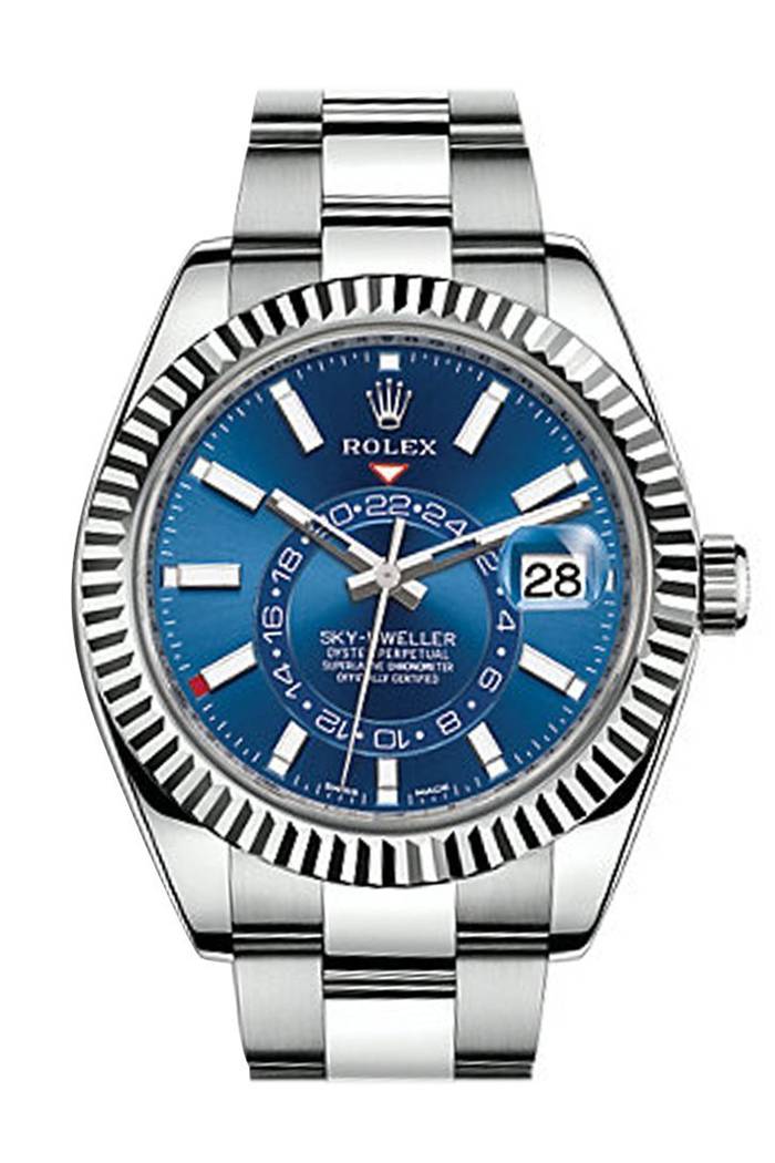 Réplique Rolex Sky Dweller Cadran bleu Lunette or blanc Acier Oyster 326934 NP