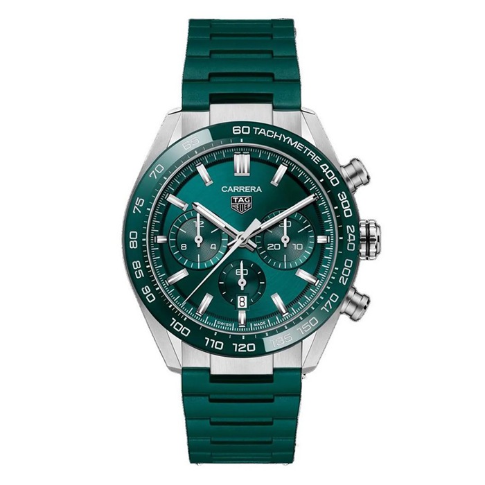 TAG Heuer Montre Homme Carrera Chronograph 44mm Caoutchouc Vert CBN2A1N.FT6238